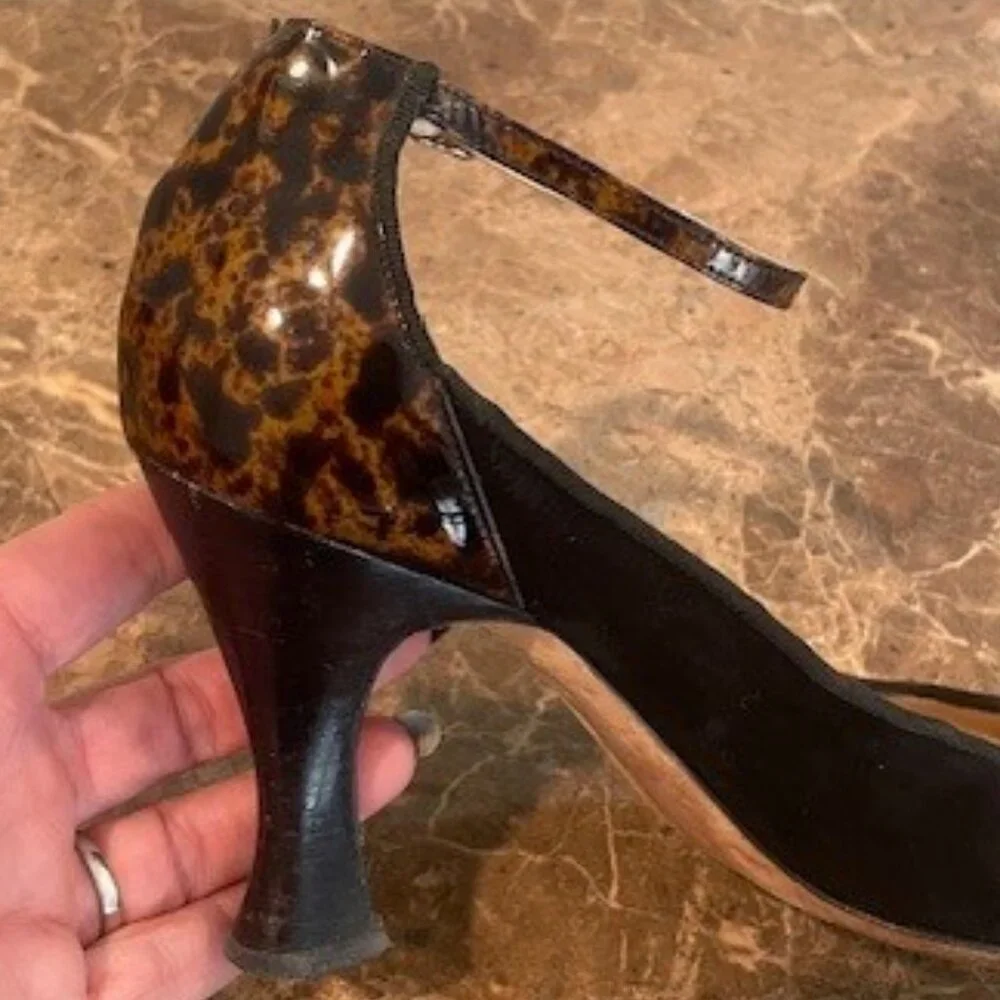 Cole Haan Collection Black Suede Ankle Strap with Tortoise Heels – Sz 6.5